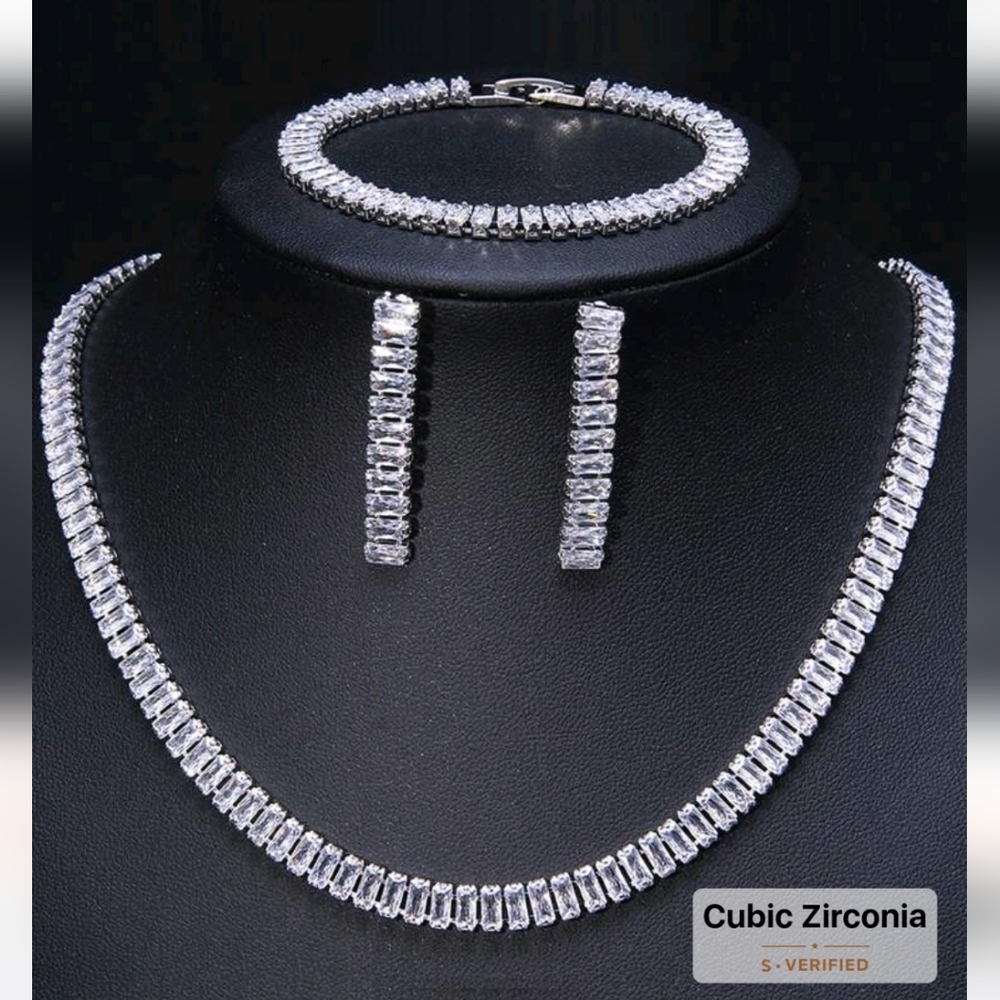 #36 3pcs/Set Cubic Zirconia Inlay Necklace, Bracelet And Earrings Set - Picture 5 of 12